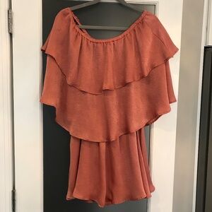 Show Me Your Mumu Blush Satin Off the Shoulder Mini Romper